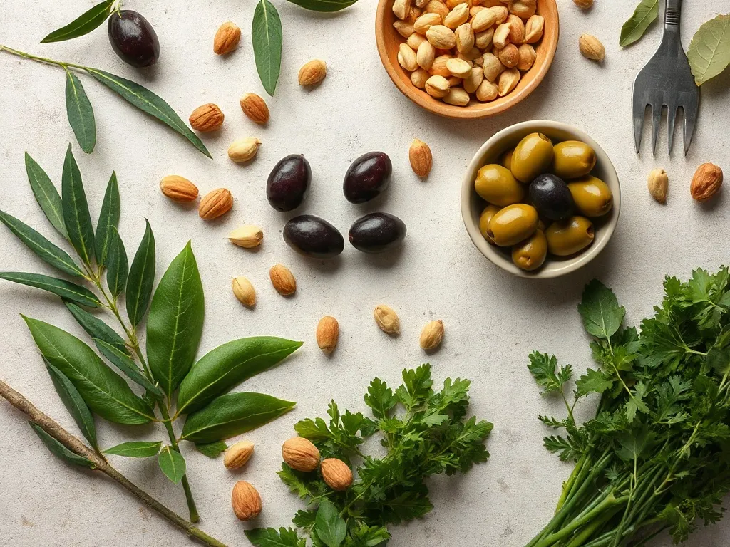 Professional overhead shot of fresh Mediterranean ingredient